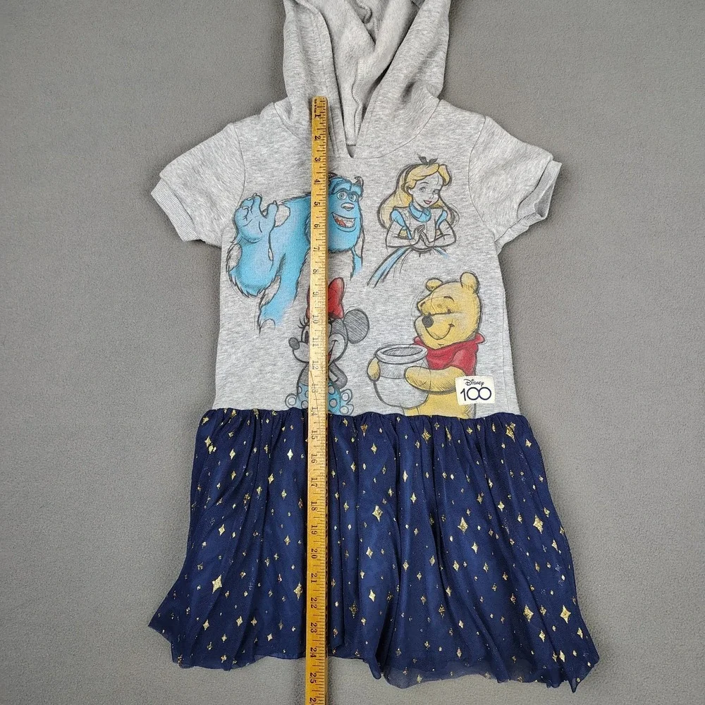 Disney 100 Years Hoodie Dress Girls 6 Blue Tulle Minnie Pooh Sulley Princess EC